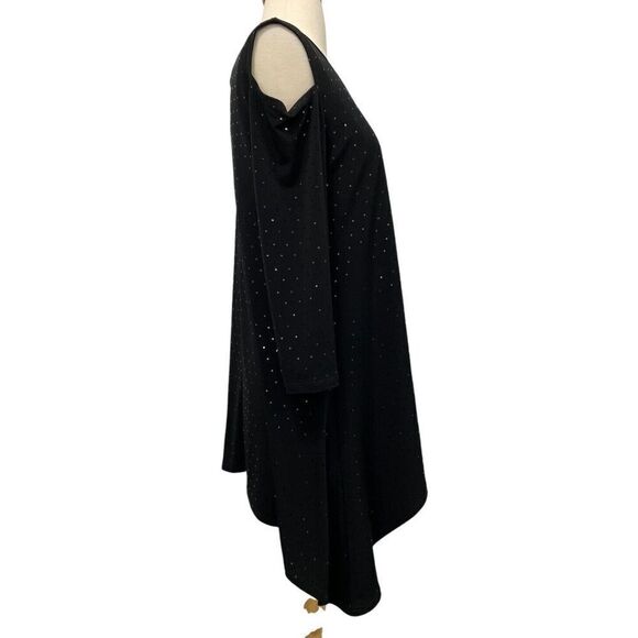 Clara Sun Woo Black Cold Shoulder Tunic Sparkle Reflective Dots Festive Size XS - Picture 2 of 8